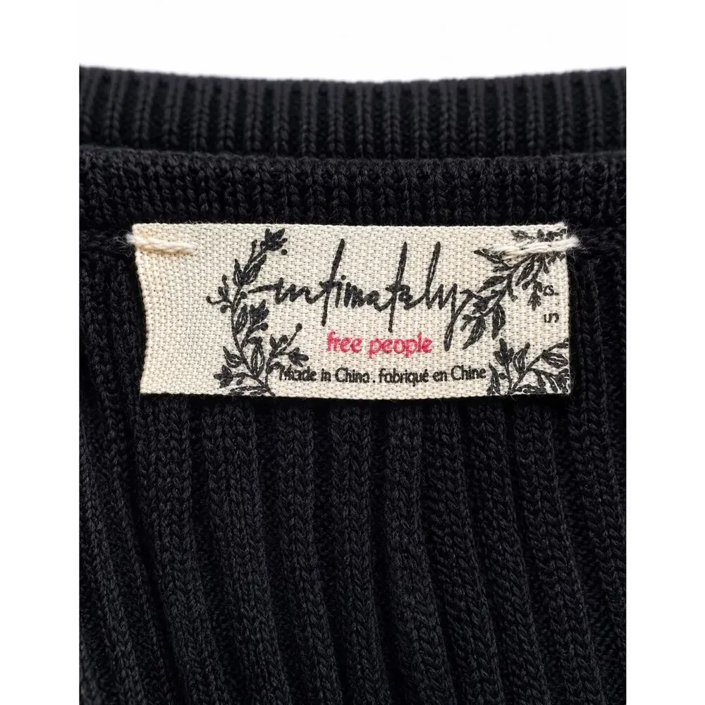 Free People Intimately Ribbed Swing Cami Tank Top Black Boho Coastal Cropped S